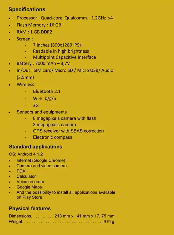 GISA P20 Tablet PC Specifications
